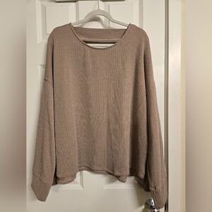 Cozy Ribbed Knit Top - Tan